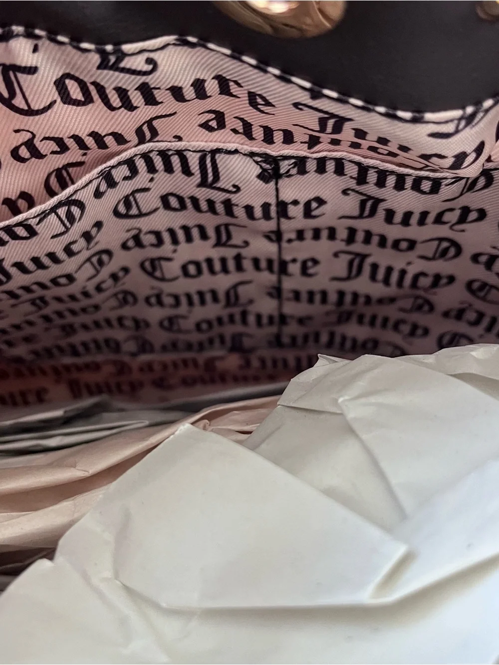 Juicy Couture Light Pink Quilted Logo Tote with Black Trim